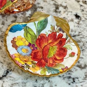 MacKenzie Childs Flower Market Trinket Shell Dish Orange